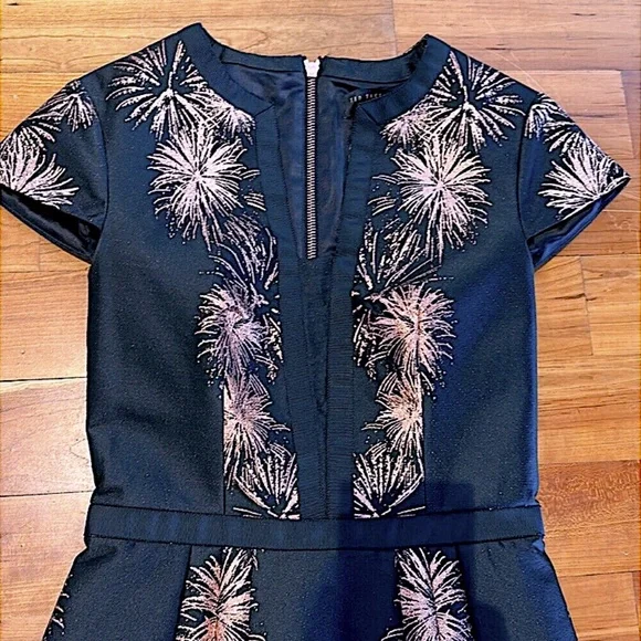 Ted Baker black/rose gold with Tag Tzalla Metallic Jacquard Cocktail Dress - Picture 11 of 16
